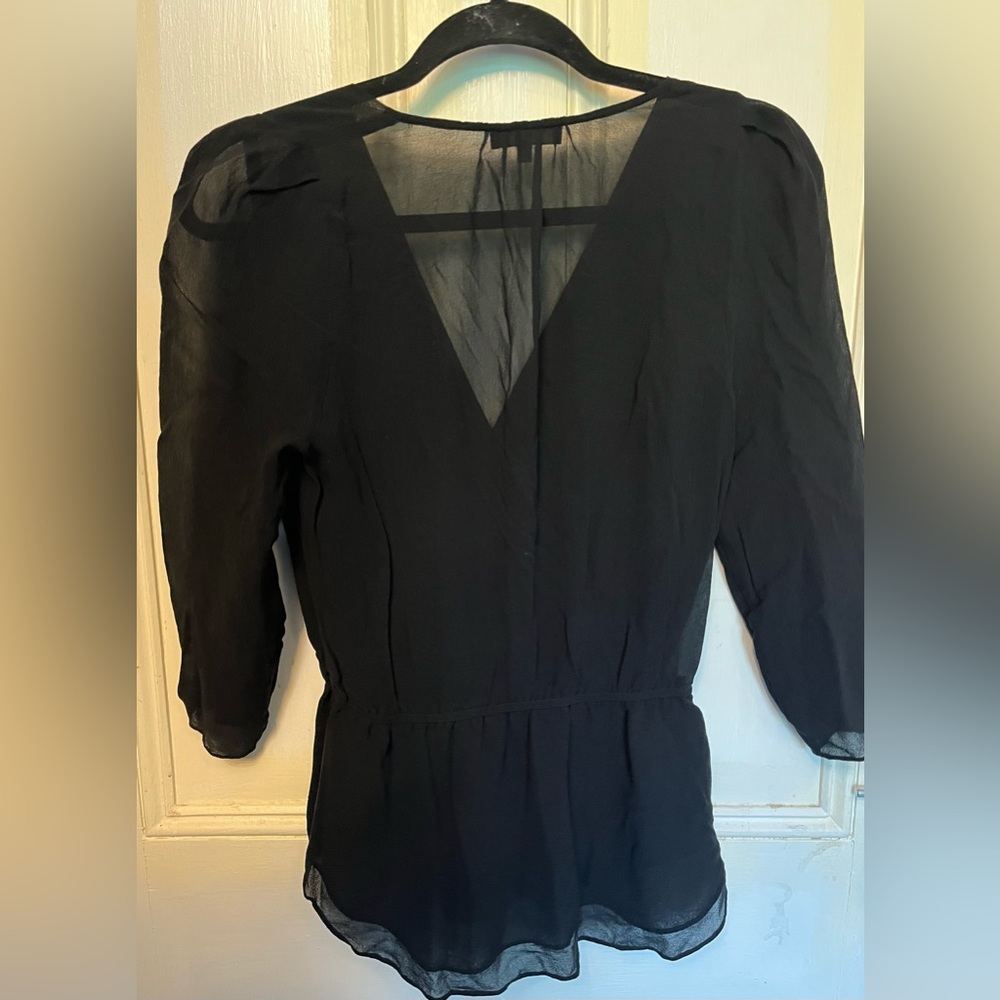 Aritzia Babaton Black Silk V Neck Crossover Blouse Small - Picture 2 of 8